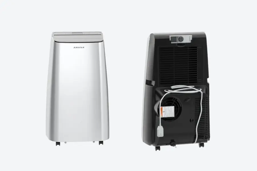 Amana AMAP101AW portable air conditioner with 10,000 BTU cooling capacity and sleep mode