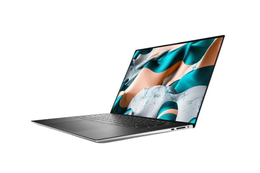 Side view of the Dell XPS 15 2024 highlighting its sleek and slim design